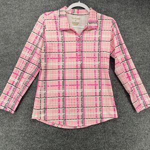 SAN SOLEIL Shirt Womens S Pink Plaid 1/4 Zip Pullover UV 50+ Cooling Golf Tennis